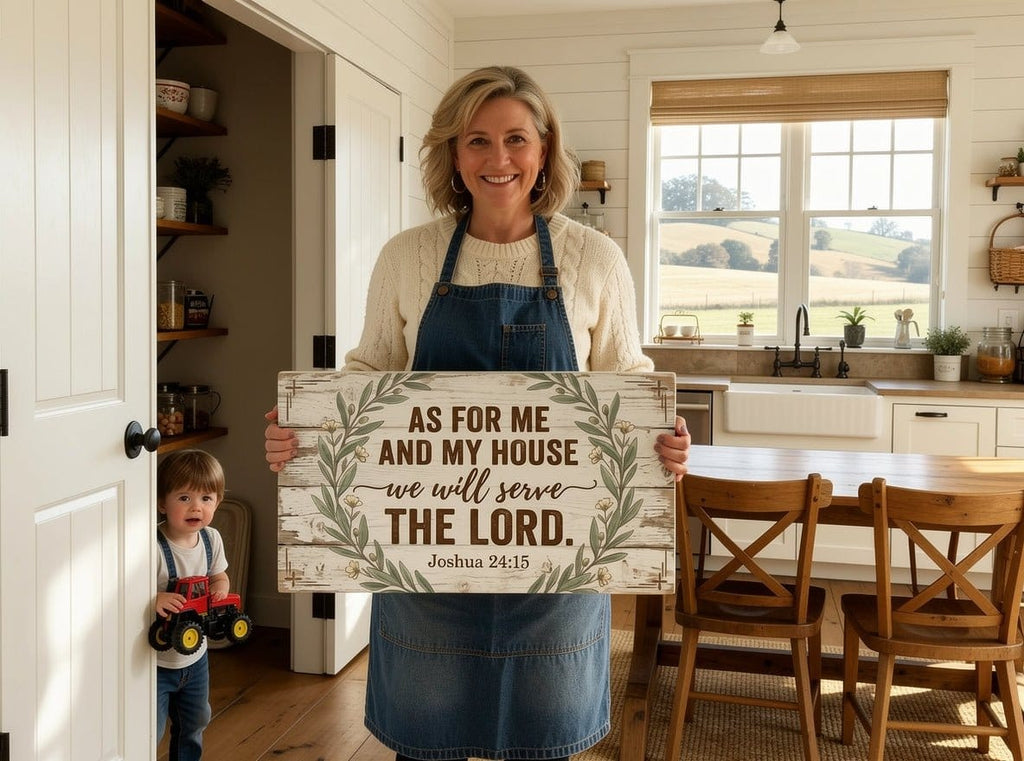 As For Me and My House We Will Serve the Lord Wall Art – Joshua 24:15 Rustic Farmhouse Christian Canvas Decor for Living Room