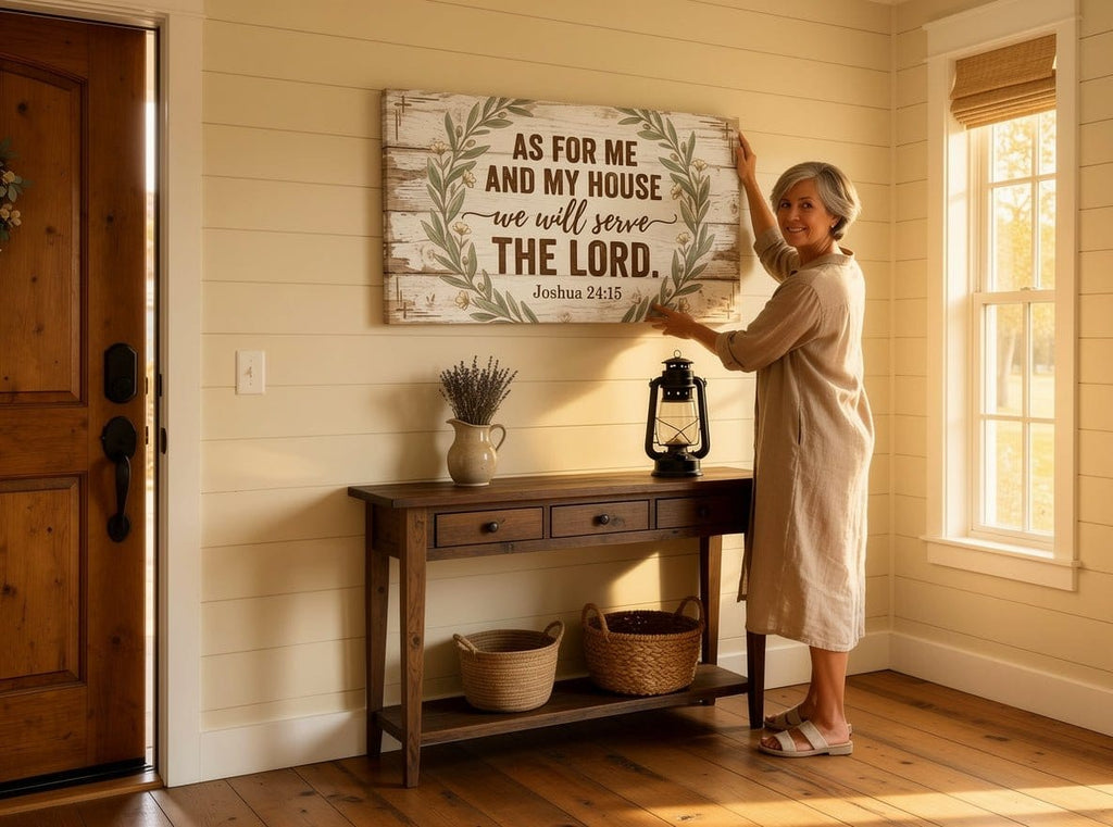 As For Me and My House We Will Serve the Lord Wall Art – Joshua 24:15 Rustic Farmhouse Christian Canvas Decor for Living Room