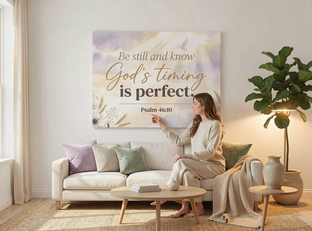 Be Still and Know God’s Timing is Perfect Wall Art – Psalm 46:10 Christian Canvas Print, Faith Encouragement Wall Decor