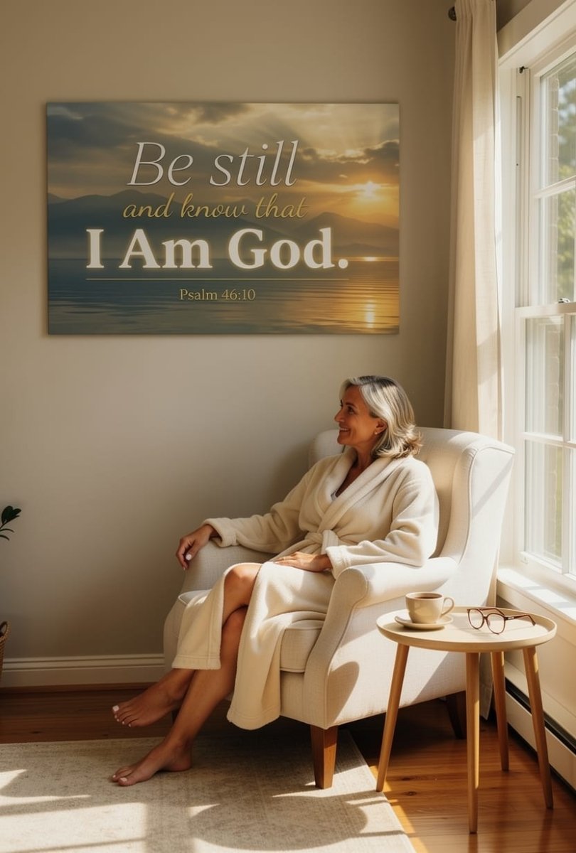 Be Still and Know That I Am God Wall Art – Psalm 46:10 Christian Canvas Print, Faith and Peace Scripture Wall Decor