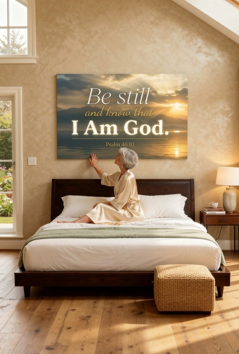 Be Still and Know That I Am God Wall Art – Psalm 46:10 Christian Canvas Print, Faith and Peace Scripture Wall Decor