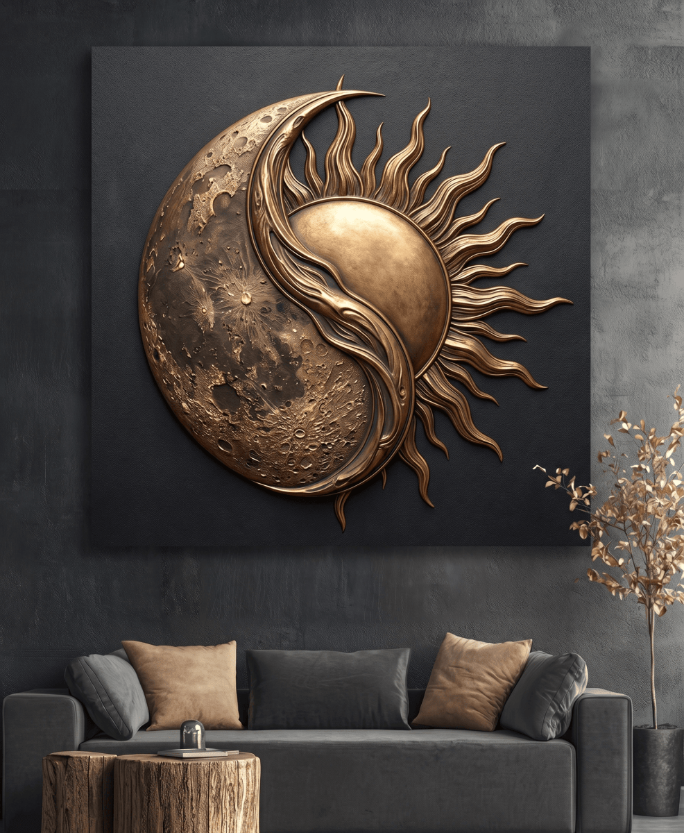 Black and Gold Moon Wall Art – Modern Luxury Canvas Decor