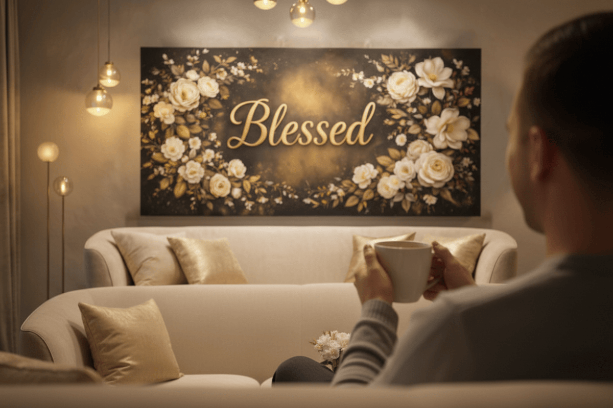 Blessed Midnight Floral Wall Art - Gold & Ivory Rose Canvas with Dramatic Black Backdrop
