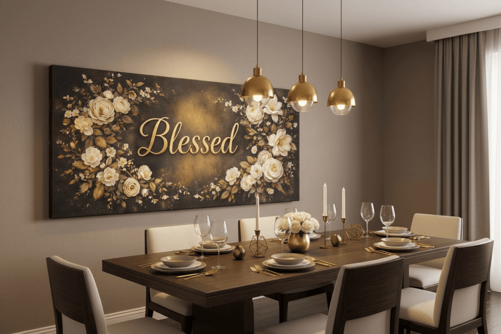 Blessed Midnight Floral Wall Art - Gold & Ivory Rose Canvas with Dramatic Black Backdrop