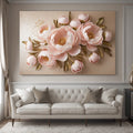 Blush Pink Peony Wall Art Flat Canvas Print with Gold Leaf Accents for Elegant Home Dcor