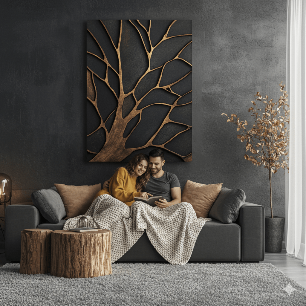 Bronze Branches – Abstract Tree Silhouette Wall Art Canvas