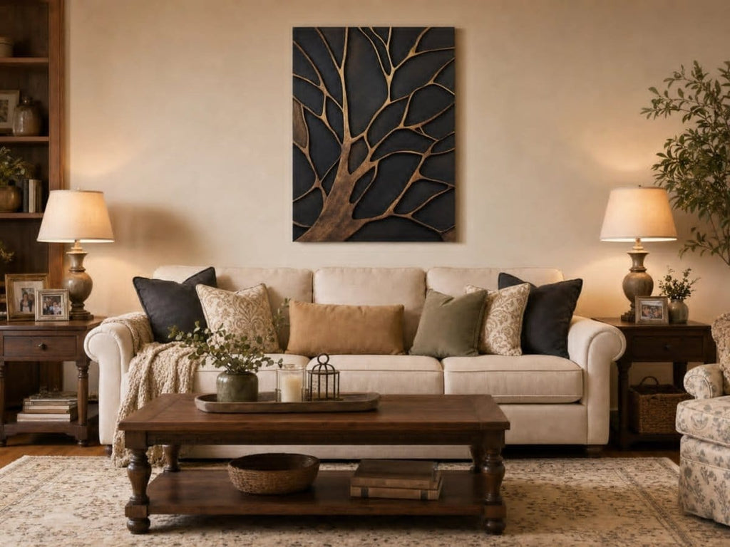 Bronze Branches – Abstract Tree Silhouette Wall Art Canvas