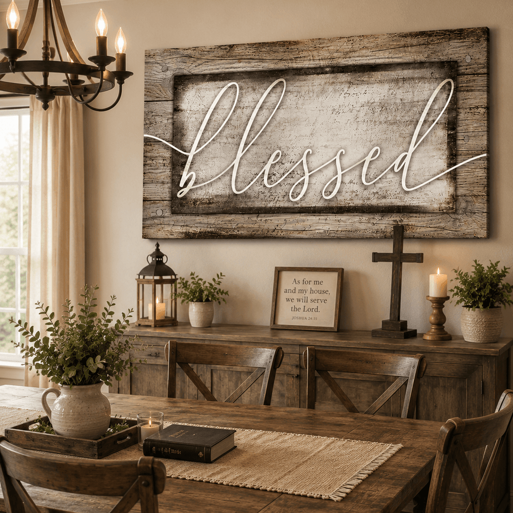 Christian Wall Art: Blessed Word Sign – Faith-Based Living Room Accent