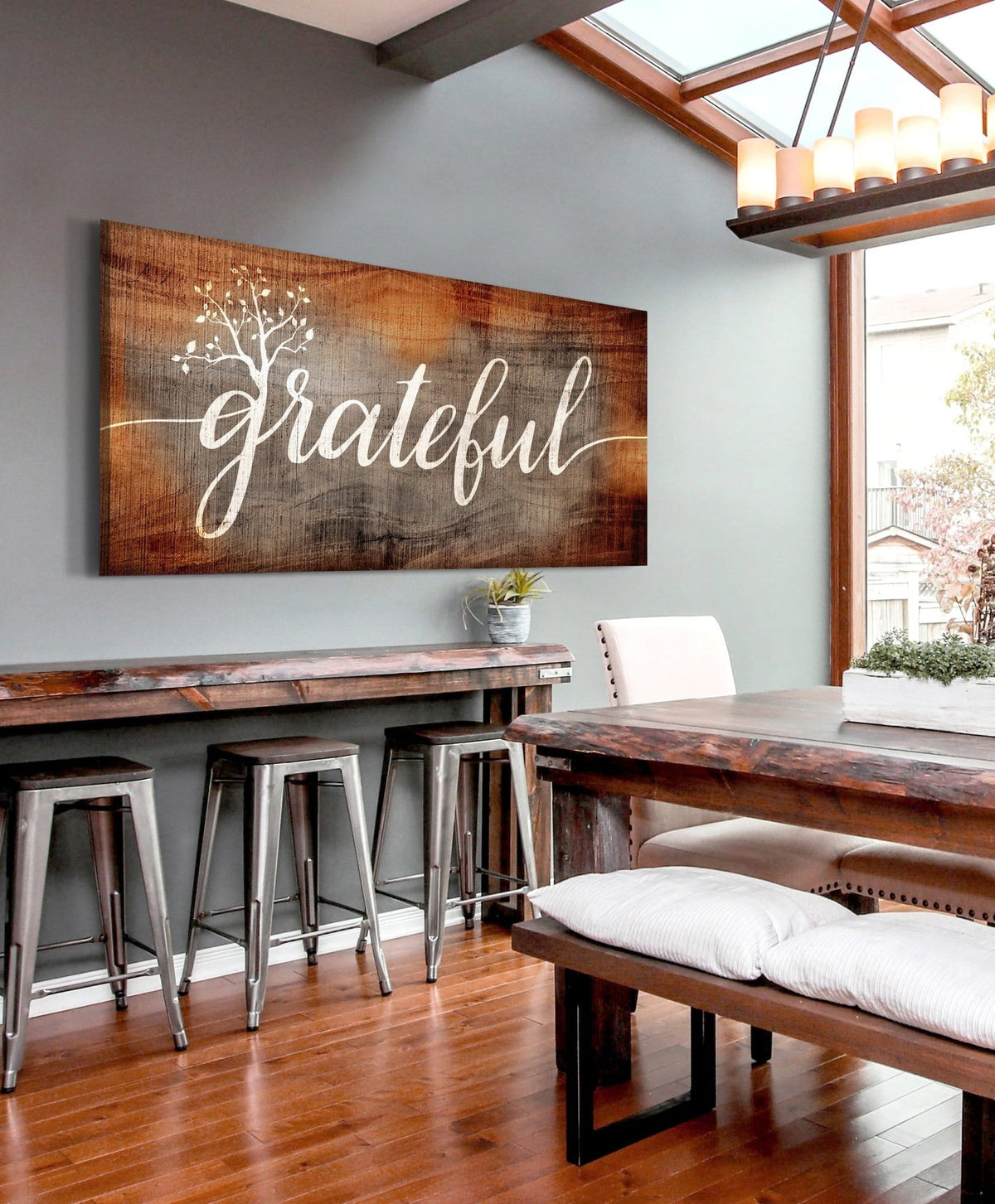 Christian Wall Art: Grateful Word Sign (Wood Frame Ready To Hang)