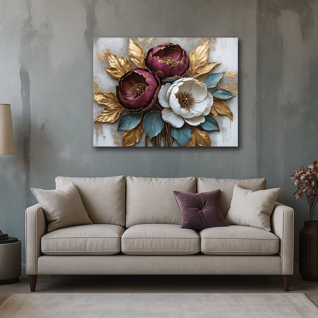 Crimson & Cream Bloom Canvas Print Luxurious Floral Wall Art