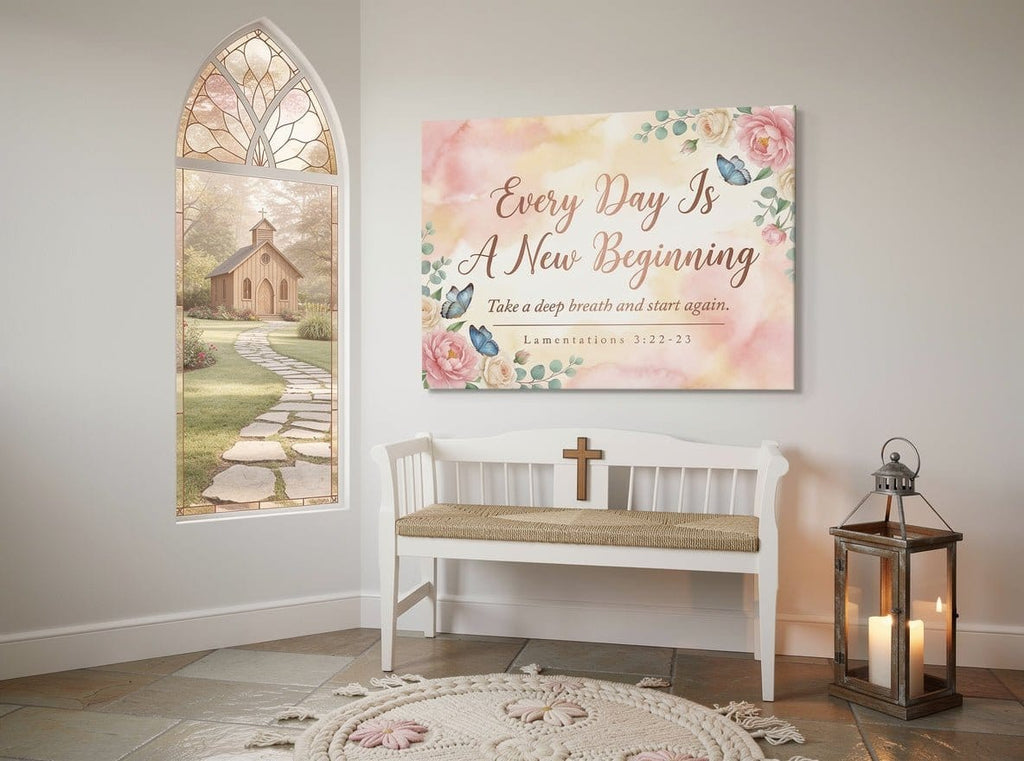 Every Day Is A New Beginning Wall Art – Lamentations 3:22-23 Christian Canvas Print, Inspirational Faith Decor for New Beginnings