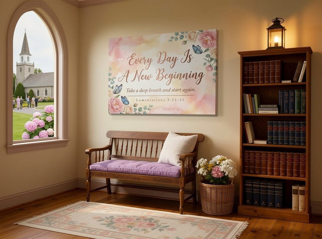 Every Day Is A New Beginning Wall Art – Lamentations 3:22-23 Christian Canvas Print, Inspirational Faith Decor for New Beginnings