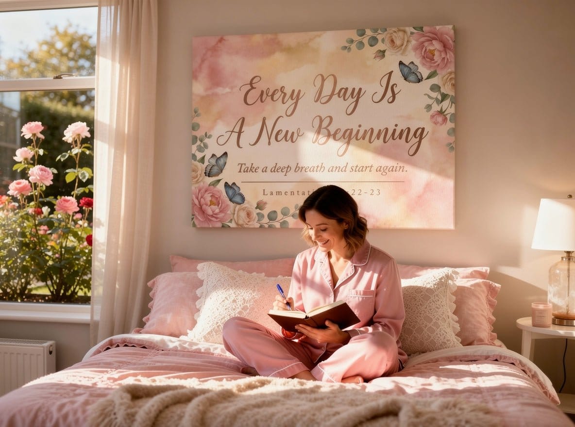 Every Day Is A New Beginning Wall Art – Lamentations 3:22-23 Christian Canvas Print, Inspirational Faith Decor for New Beginnings