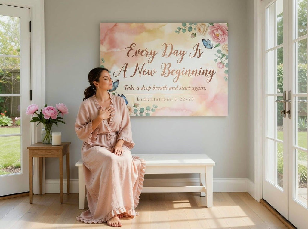 Every Day Is A New Beginning Wall Art – Lamentations 3:22-23 Christian Canvas Print, Inspirational Faith Decor for New Beginnings