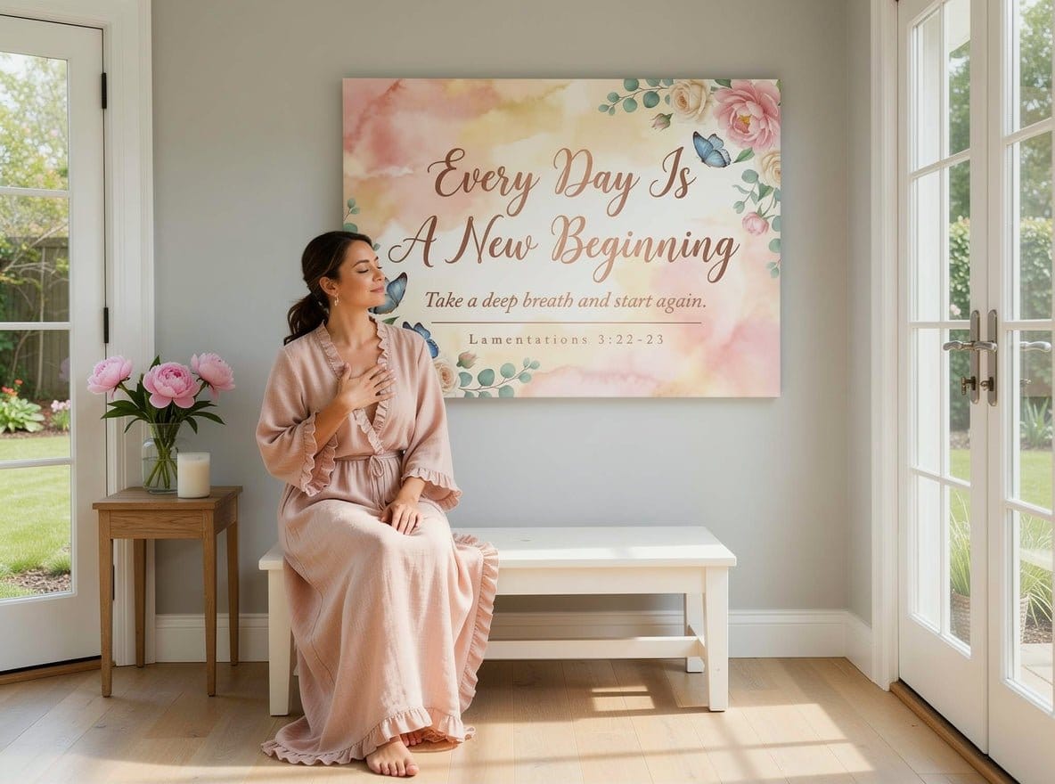 Every Day Is A New Beginning Wall Art – Lamentations 3:22-23 Christian Canvas Print, Inspirational Faith Decor for New Beginnings