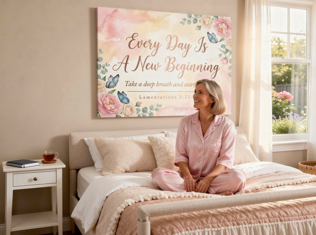Every Day Is A New Beginning Wall Art – Lamentations 3:22-23 Christian Canvas Print, Inspirational Faith Decor for New Beginnings