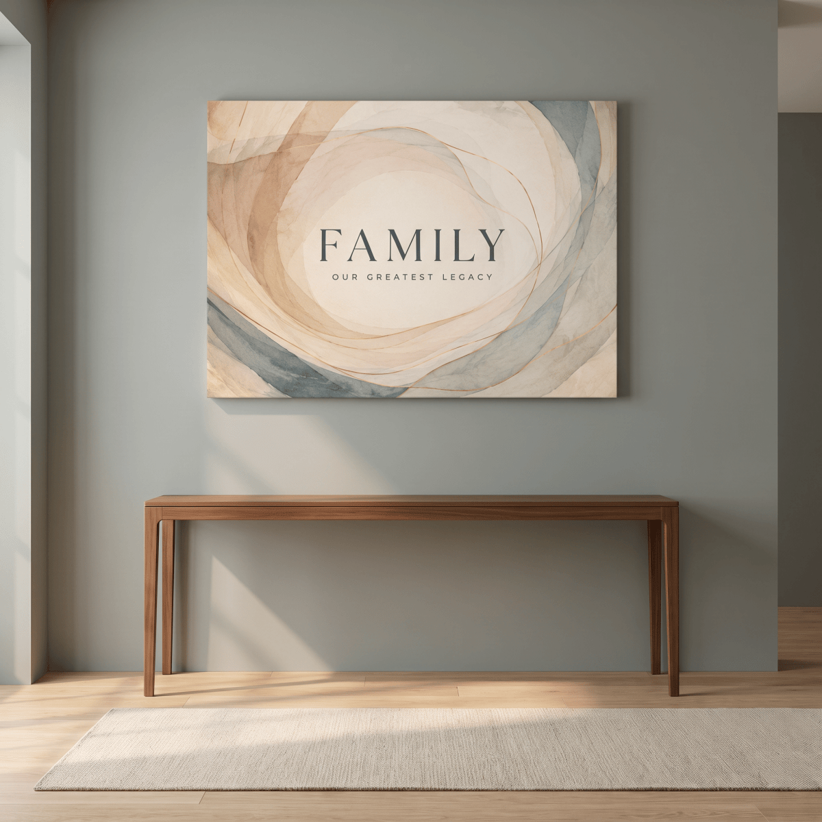Family Our Greatest Legacy Wall Art – Modern Abstract Watercolour Canvas in Blush, Cream & Gold