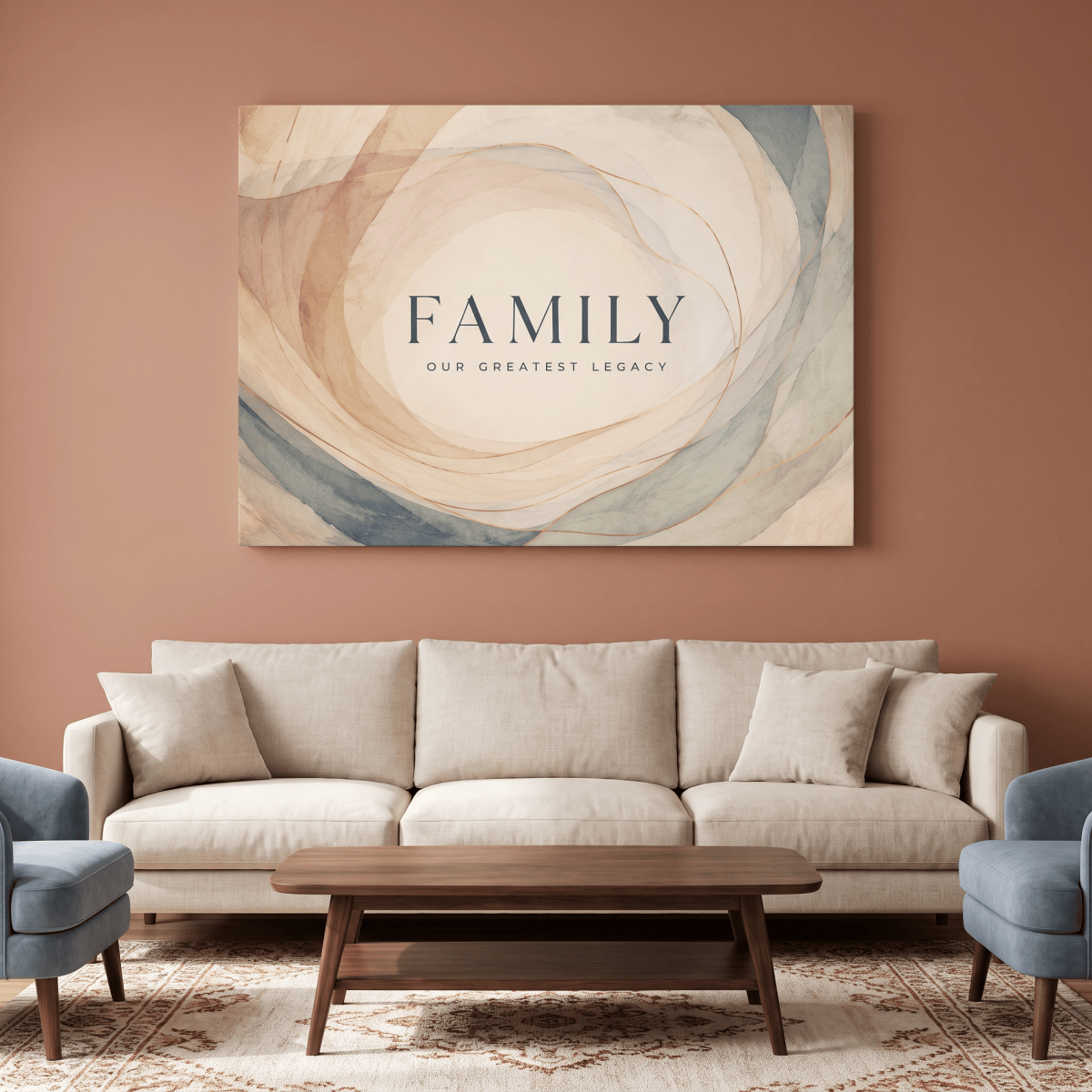 Family Our Greatest Legacy Wall Art – Modern Abstract Watercolour Canvas in Blush, Cream & Gold