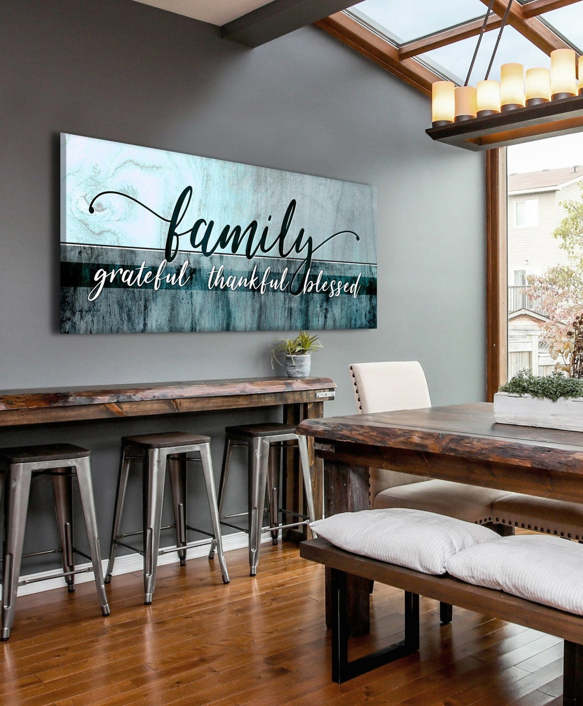 Family Wall Art: Family Grateful Thankful Blessed - Rustic Christian Canvas