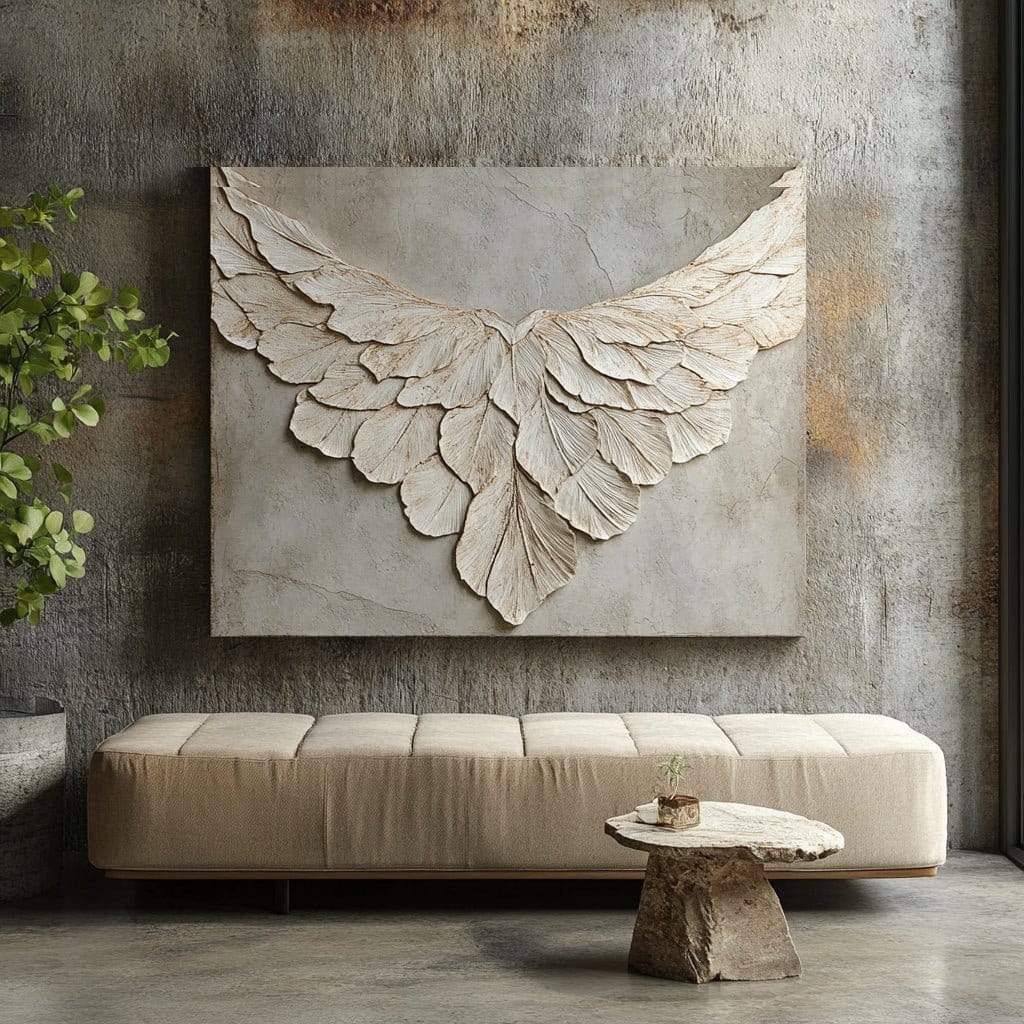 Feather Wing Wall Art – Elegant Textured Canvas for Living Room and Home Decor