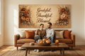 Grateful Thankful Blessed Wall Art - Warm Autumn Floral Canvas with Rust and Ochre Peonies