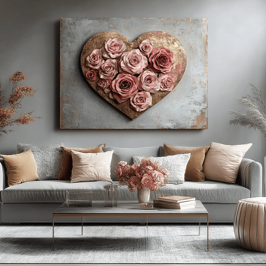 Home Wall Art: Golden Heart Bouquet V5