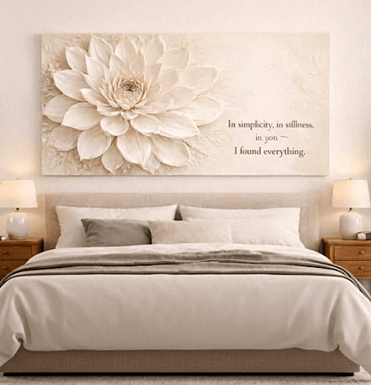 In Simplicity and Stillness Wall Art -  Cream Dahlia Canvas Print with Champagne Gold Accents