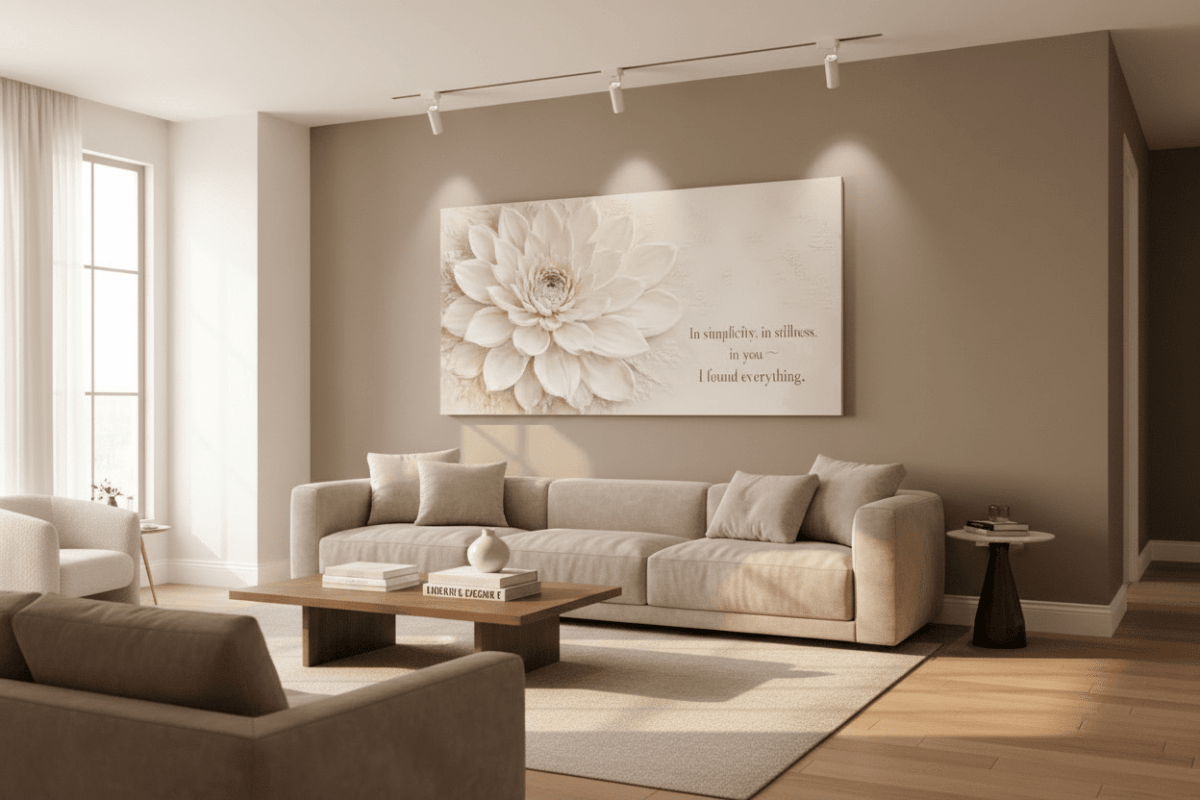 In Simplicity and Stillness Wall Art -  Cream Dahlia Canvas Print with Champagne Gold Accents