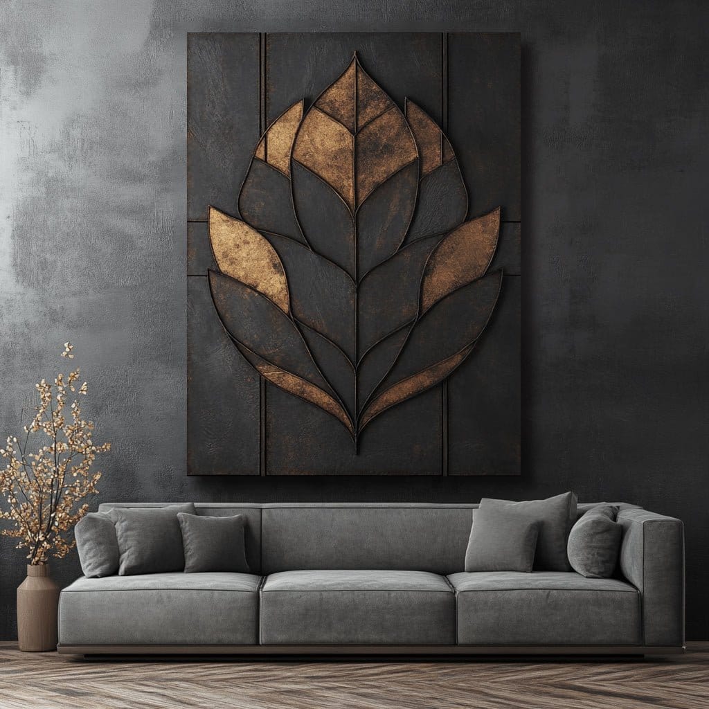 Modern Ember – Geometric Leaf Wall Art Canvas