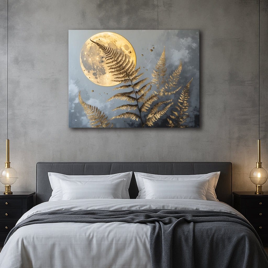 Moonlit Fern Serenity Flat Canvas Wall Art