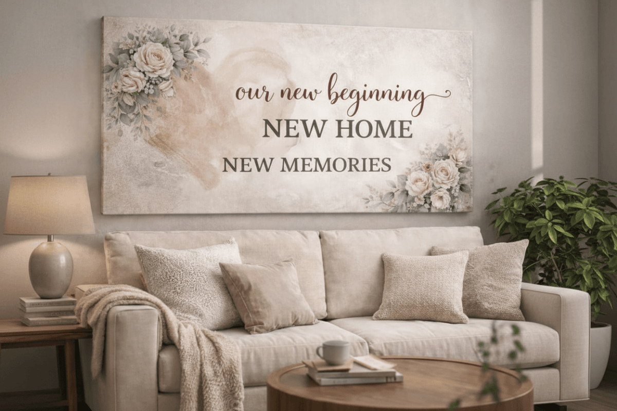 Our New Beginning New Home Wall Art - Large Floral Heart Canvas for Living Room
