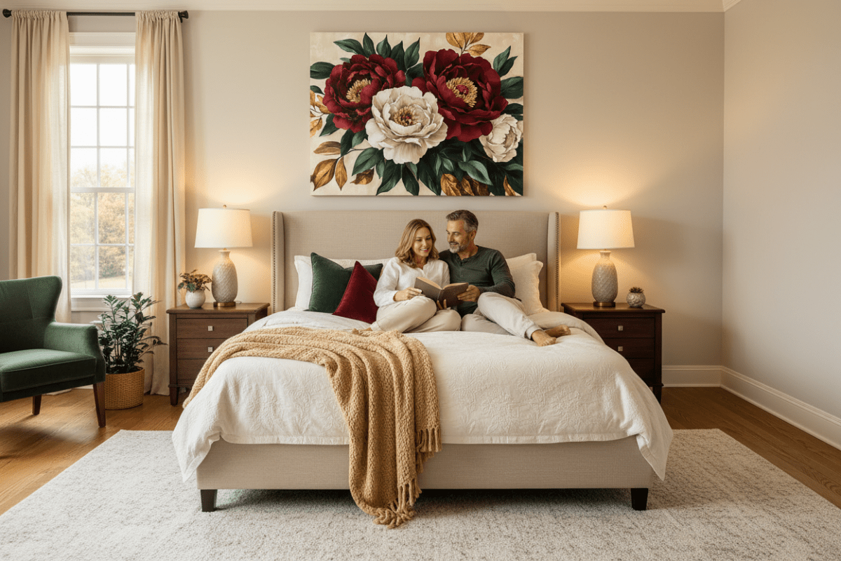 Romantic Flower Wall Art – Oversized Canvas for Bedroom and Living Room Decor