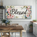 Soft Grace – Pink & Blue Floral “Blessed” Wall Art Canvas