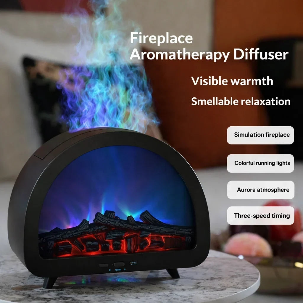 Fireplace Aurora Flame Ultrasonic Essential Oil Diffuser & Cool Mist Humidifier – LED Night Light, Auto Shut-Off & Whisper Quiet for Home & Office With Remote And Heavy Duty Power Adapter