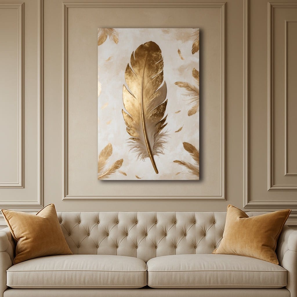 Velvet Aura – Gold Feather Canvas Wall Art